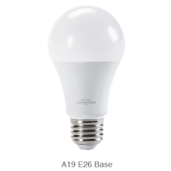 KT-LED9.5A19-O-827
LED 60W Equiv., 9.5W, 800
Lumen,
A19, E26, 80 CRI, Dimmable,
27K