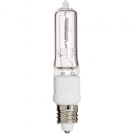 50 watt; Halogen; T4; Clear;
2000 Average rated Hours; 750
Lumens; Mini Cand base; 130
volts